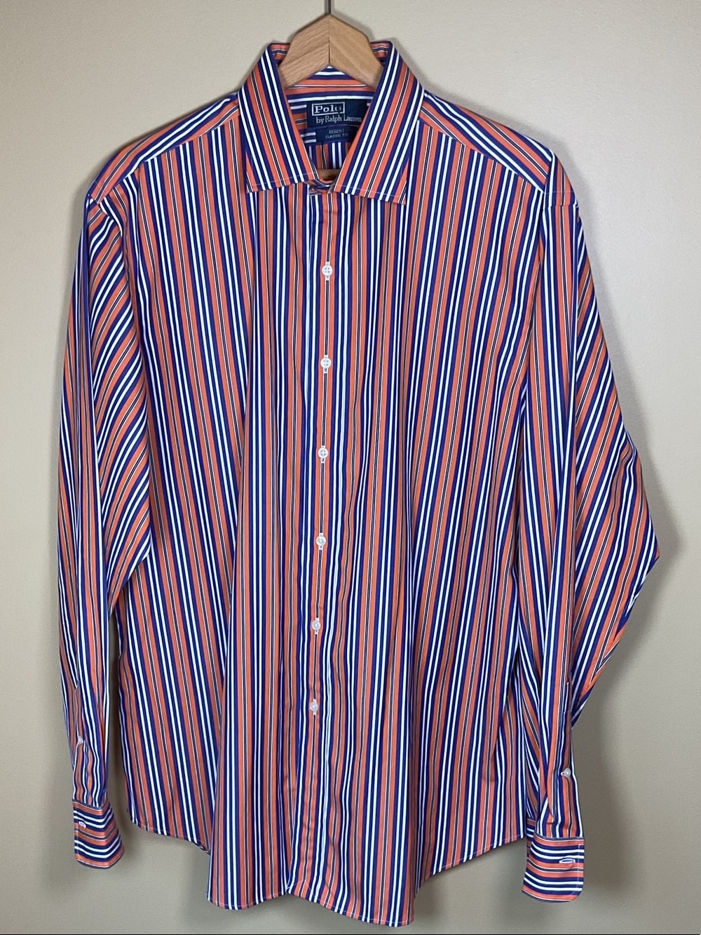 Polo by Ralph Lauren Orange, Navy & White Striped Dress Shirt Size 17/XL